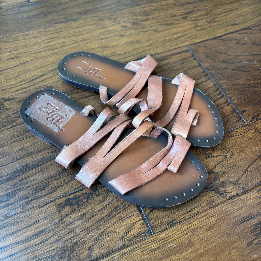 Zigi Artisan Noemi Leather Sandals Strappy 8M Handmade in Brazil Brown